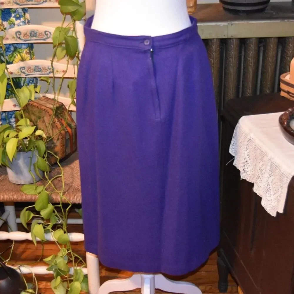 Vintage 80s-90s Step by Step Wool Lined Pencil Skirt Blue-Purple Size M-L